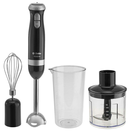 Блендер DELTA DL-7064B черный 1000 Вт, ТУРБО, стакан, венчик, измельчитель