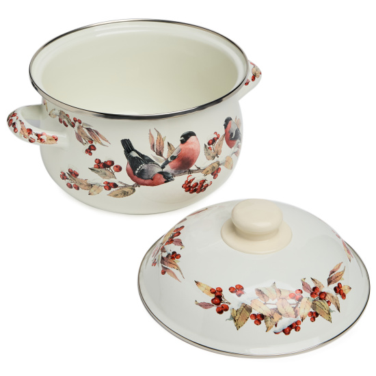 КАСТРЮЛЯ AGNESS ЭМАЛИРОВАННАЯ С ЭМАЛ.КРЫШКОЙ СЕРИЯ "СНЕГИРИ", 2.8 Л, 20*12 СМ (934-747)