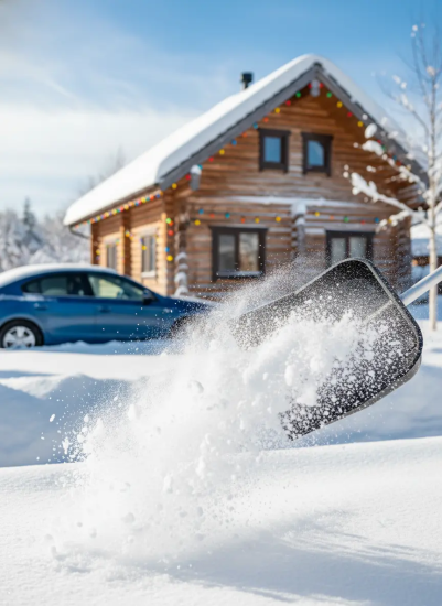 Лопата д/снега из полик-та "Эконом" 430х420мм (с черенком) М3619