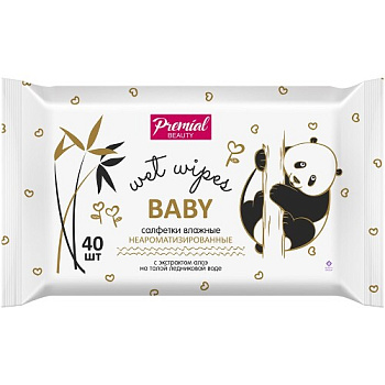 Салфетки влажные для детской гигиены 40шт неароматизированые PREMIAL