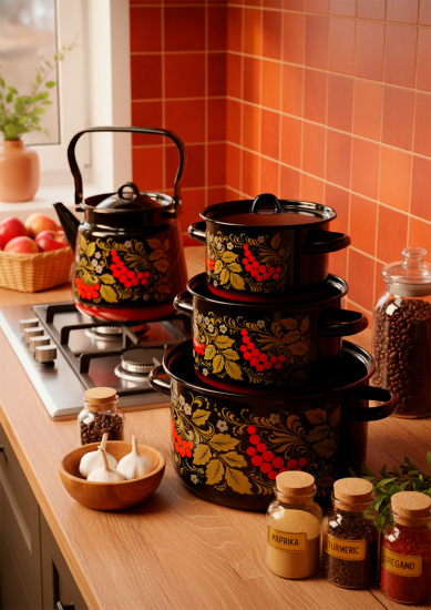 Набор из 4 пред.№142 "Рябина", черн. с красн. подп., 1с142/5