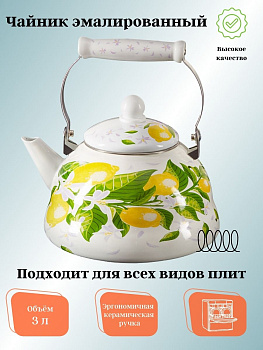 Чайник для плиты 3,0л эмалированный с керамической ручкой "Лимоны" EM-301*1/62