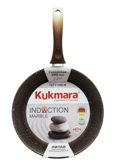 Сковорода 280мм с ручкой,АП(кофейный мрамор) линия "Marble Induction" смки280а Сковорода 280мм с ручкой,АП(кофейный мрамор) линия "Marble Induction" смки280а