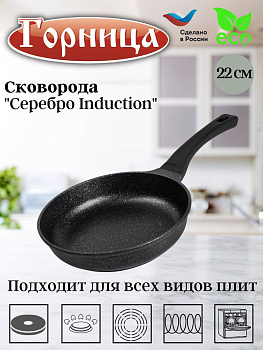 Сковорода 220/51мм Серебро Induction с пластиковой ручкой,без крышки, ис9221ср,, Сковорода 220/51мм Серебро Induction с пластиковой ручкой,без крышки, ис9221ср,,