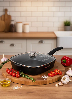 Сковорода квадратная 280х280мм со съемной ручкой,стекл.крышкой, АП линия "Titanium pro" скт2804