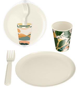 Набор для пикника 9 предметов с декором светло-бежевый 223124125/01