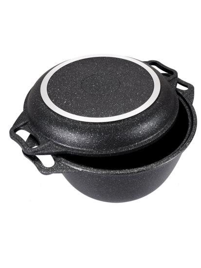 Казан с крышкой-сковородой 4л АП (темный мрамор)  кмт44а