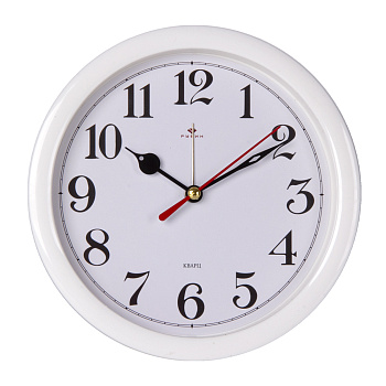В4-043W Будильник кварц, d=15см корпус белый "Классика"