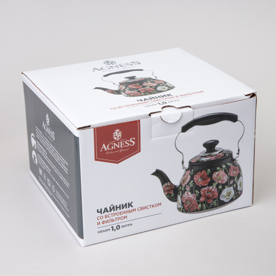 ЧАЙНИК AGNESS "БЕЛЫЕ МАКИ" СО ВСТРОЕННЫМ СВИСТКОМ И ФИЛЬТРОМ 1000 МЛ (916-435)