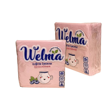 Салфетки бумажные однослойные розовые 50шт WELMA 