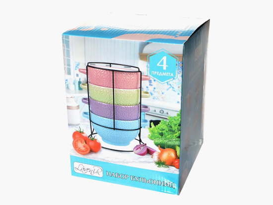 Набор бульонниц на м/подст. (4шт.) Lavenir "Цветы" 630 мл, 14 см, 21785 керамика 84854