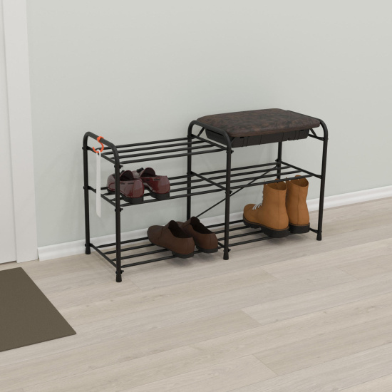 Подставка для обуви "Альфа 33" с сиденьем и ящиком (Черный)(3-х полочная,80см),,