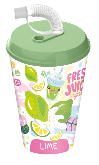 Стакан с крышкой 420мл с декором "Fresh Juice" с трубочкой c колпачком (микс)223110090/00 