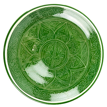Ляган 38см, плоский Риштанская керамика Тилма, цвет зеленый