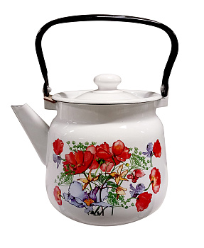 Чайник для плиты 3,5л эмаль С2716.3 сфер. декор  белый с кнопкой	 Чайник для плиты 3,5л эмаль С2716.3 сфер. декор  белый с кнопкой