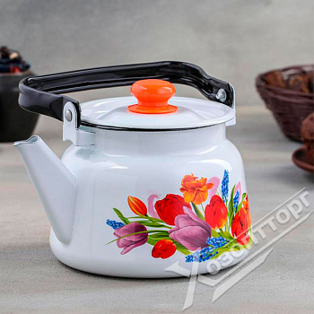 Чайник 2,3л эмаль Тюльпан Май  С2714.3*119 белый с пл. кнопкой  Чайник 2,3л эмаль Тюльпан Май  С2714.3*119 белый с пл. кнопкой