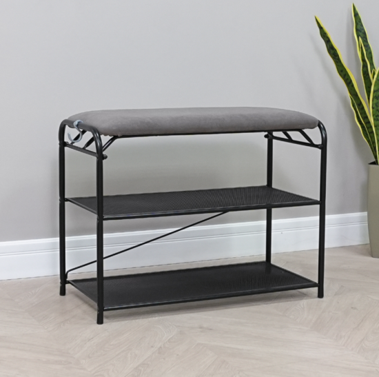 Подставка для обуви "Гранада 23_НБК" с сиденьем нубук (Черный) 