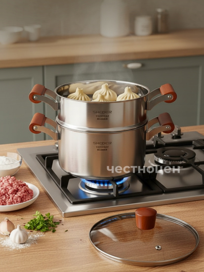 Кастрюля-пароварка 24см нерж. с деревянными ручками OLS-410-9