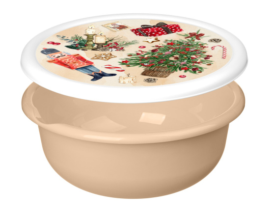 Миска "Модена" 2,1л с крышкой с декором "Игрушки" (бежевый) 223138327/10 
