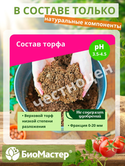 Торфобрикет 10л Верховой торф кислый БИОМАСТЕР Торфобрикет 10л Верховой торф кислый БИОМАСТЕР