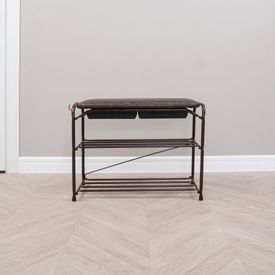 Подставка для обуви "Альфа 23" с сиденьем и ящиком (Коричневый)(3-х полочная,60см)