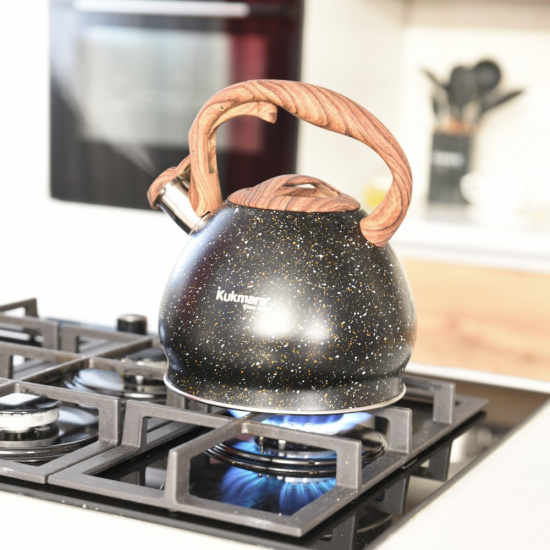 Чайник 3,4л со свистком из нержавеющей стали черный мрамор "Black" kuk-07/3103555