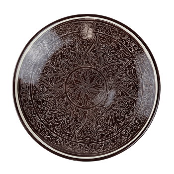 Ляган 42см, плоский Риштанская керамика коричневый/зеленый