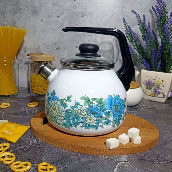 Чайник для плиты 3,0л сф.со св. "Голубой лотос" белосн. 4с209я Чайник для плиты 3,0л сф.со св. "Голубой лотос" белосн. 4с209я
