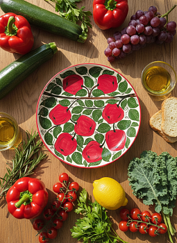 Ляган 38см, плоский Риштанская керамика красный