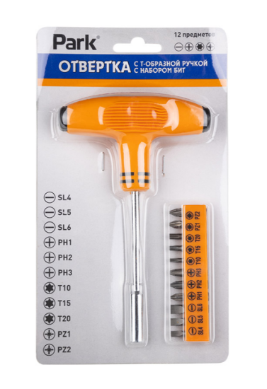 Отвертка с Т-образной ручкой с набором бит 12 предметов 008610