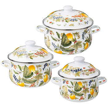 НАБОР КАСТРЮЛЬ AGNESS ЭМАЛИРОВАННЫХ СЕРИЯ "ФРУКТОВАЯ КОРЗИНА", 6ПР. 1,5/2,8/3,6Л,16Х10/20Х (934-707)