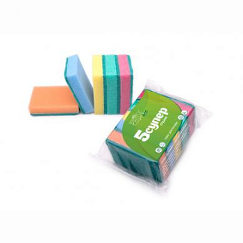 Губка бытовая с чистящим слоем 5шт "Супер" "STREAM" ГХС003