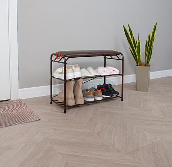 Подставка для обуви "Альфа 23" с сиденьем (Коричневый)(3-х полочная,60см)