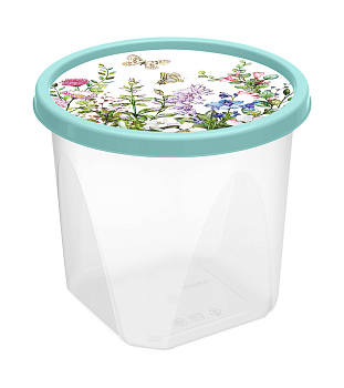 Контейнер для продуктов круглый 1л с декором "Цветущий луг" (светло-зеленый) 223110717/01