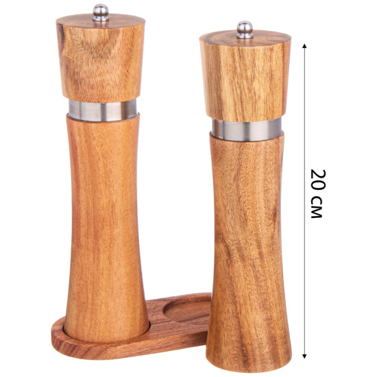 НАБОР МЕЛЬНИЦ ДЛЯ СПЕЦИЙ AGNESS ИЗ 2Х ШТ. НА ПОДСТАВКЕ АКАЦИЯ 14Х7Х21,5 СМ (897-115)