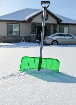 Снеговая лопата №1 из поликарбоната ЦВЕТНАЯ 450х390мм,  ø-32 с метал. черенком п/о и V-ручкой 14104