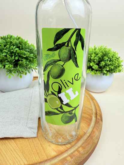 Бутылка цилиндр с кнопоч. дозатором для масла/соусов,Olive Oil оливки на зел фоне,330 мл 01950-00829